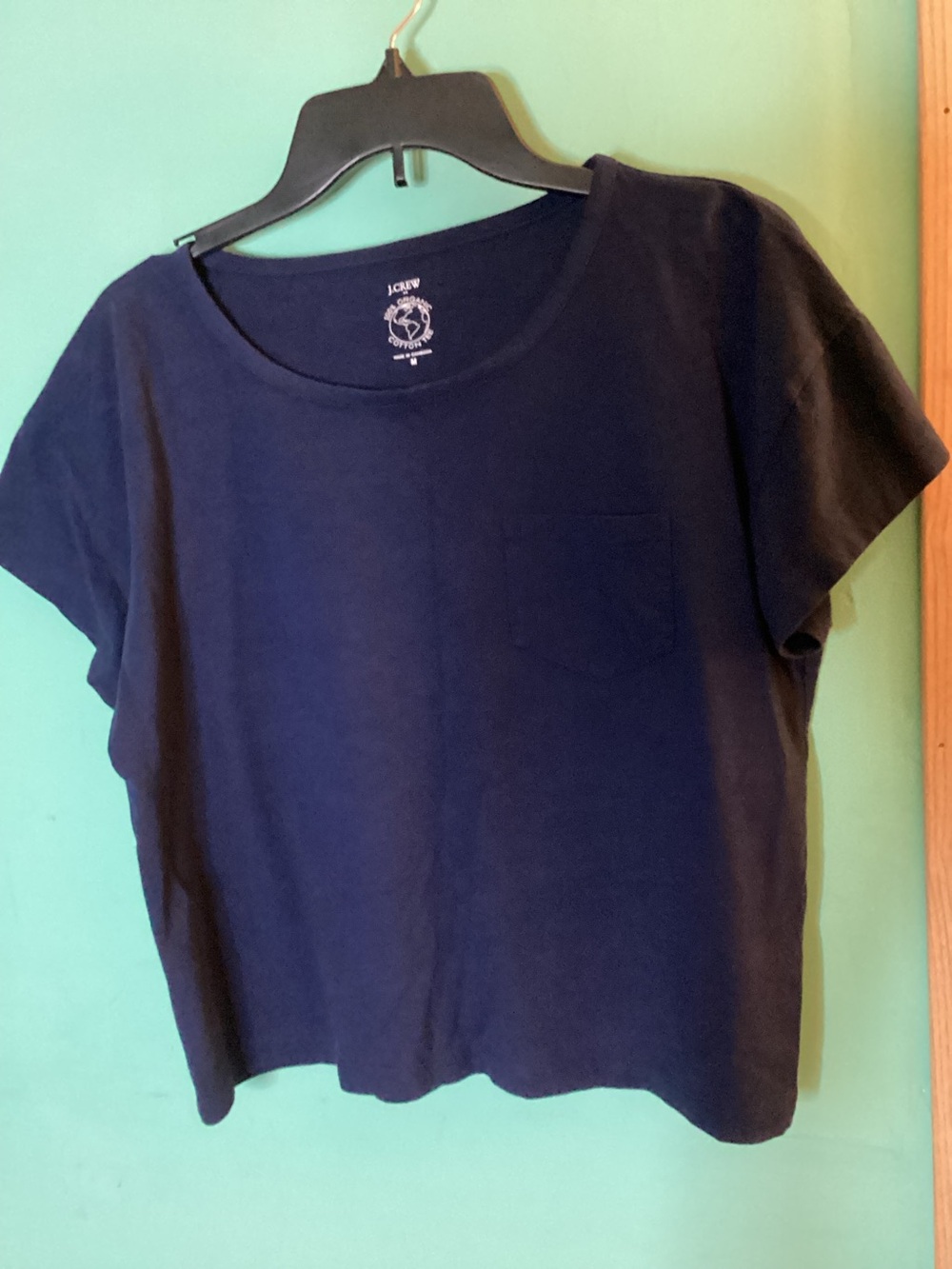 J. Crew Factory 100% Organic Cotton Navy Pocket Crop Tee Size Small GUC